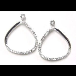 Swarovski Pave Crystal Silver Hoop Earrings Pierce